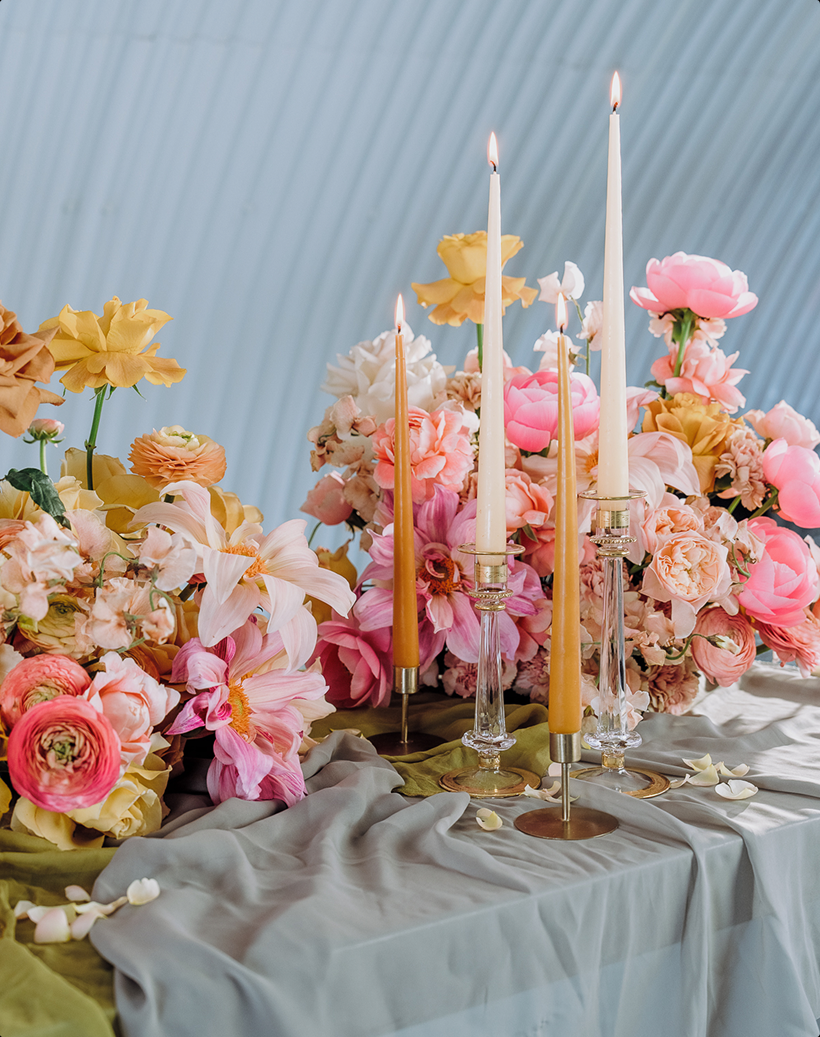 Sweet pea paired with ranunculus, fritillaria, and sage foliage