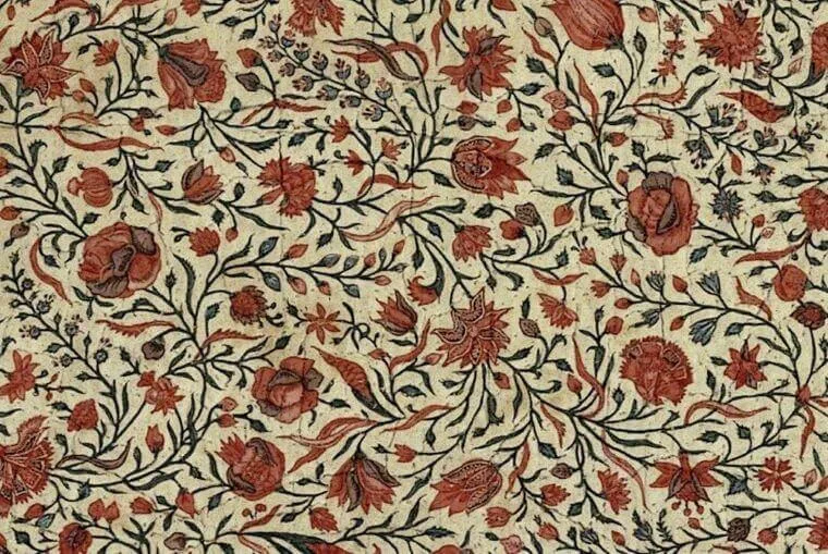 An insightful guide to flower fashion & its evolution through the ages 19 A chintz floral pattern in red and green.