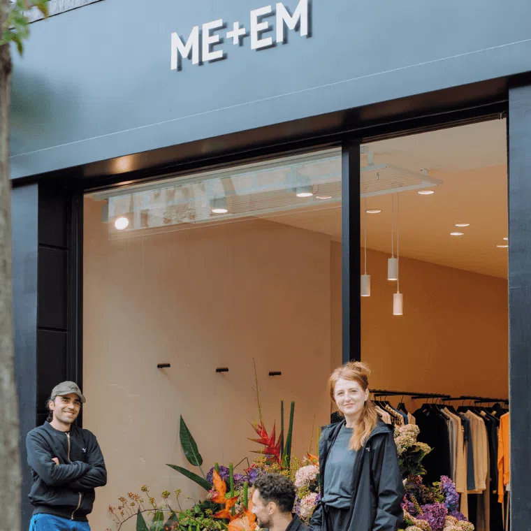 The blooming haus team outside their floral window display at me + em