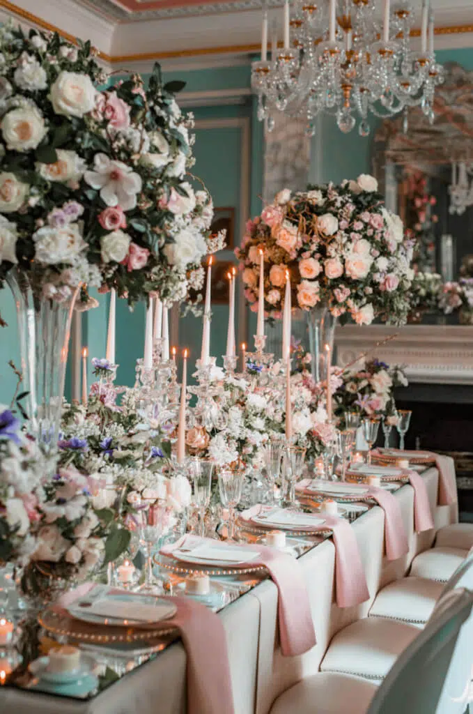 Lavish table flower arrangements at the lanesborough hotel, london