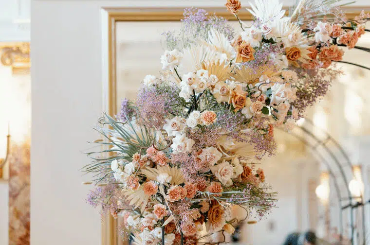 Pink, lilac and peach floral wedding arch