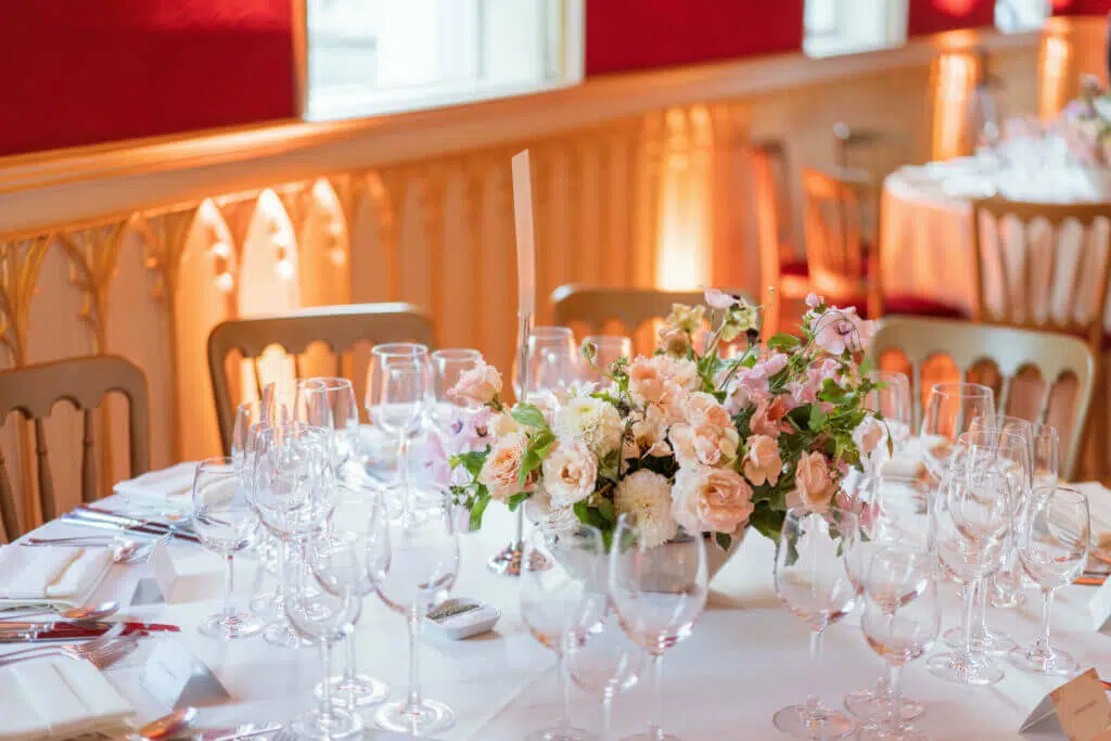 Table flower centrepieces at strawberry hill house