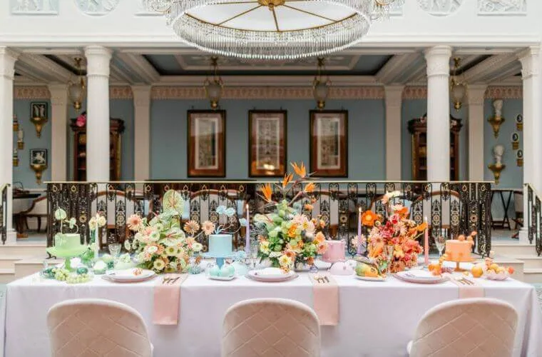 Bold and beautiful flowers and wedding cake