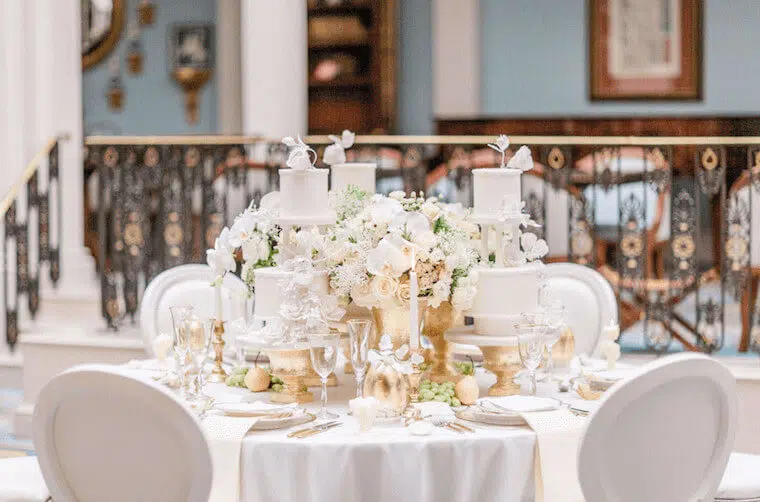 White orchid and roses table arrangements at the lanesborough hotel, london